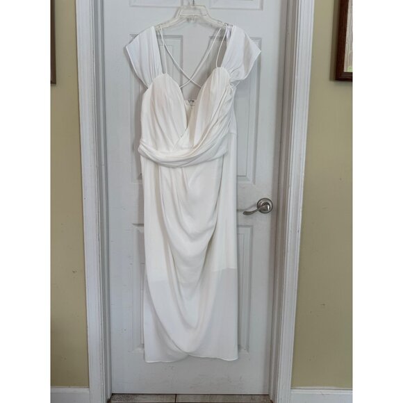 City Chic White Draped Dress Cross Back Straps Sweetheart Neckline Sheer Bridal - Picture 5 of 16